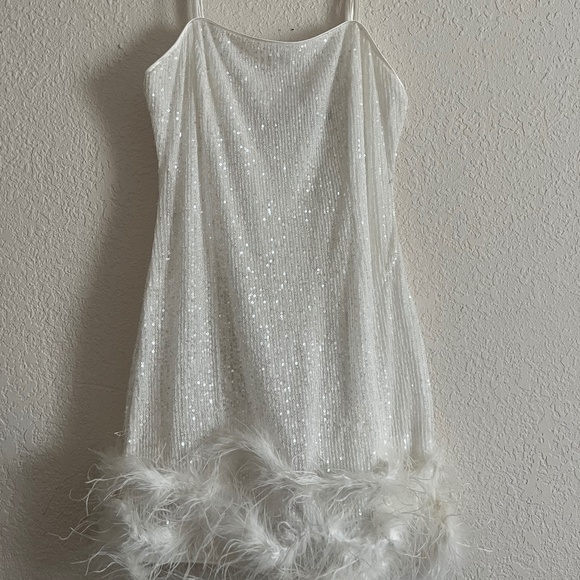 Lulus Truly Sensational White Sequin Feather Sleeveless Mini Dress - Picture 2 of 16